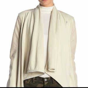 BLANKNYC Denim Mixed Media Draped Front Jacket